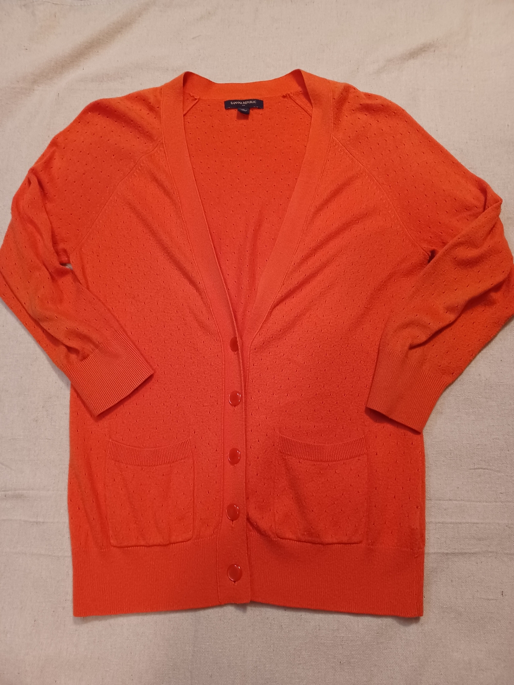 Banana Republic Orange Button-Front Eyelet Cardigan Women's Size Medium